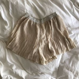 Free People Cream Pleat Metallic Shorts